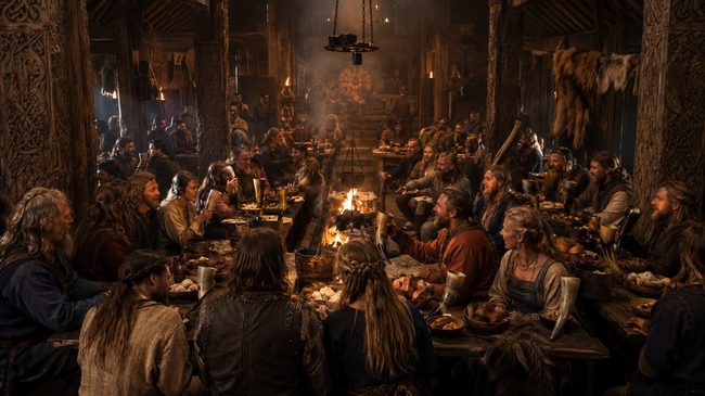 Yule feast at the festive table