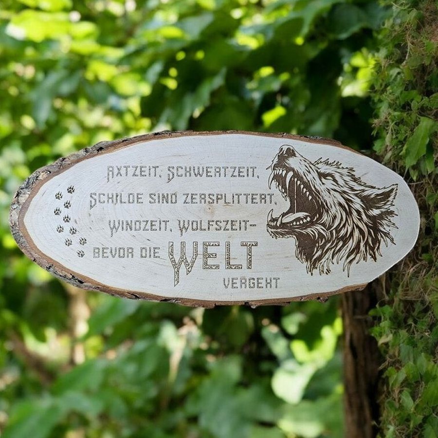 Baumscheibe zur Wolfszeit, lasergraviert | Glanz & Gravur